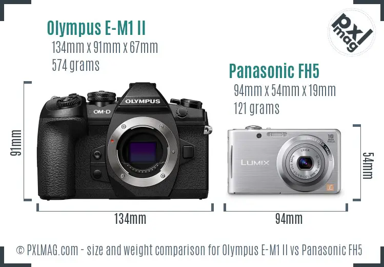 Olympus E-M1 II vs Panasonic FH5 size comparison