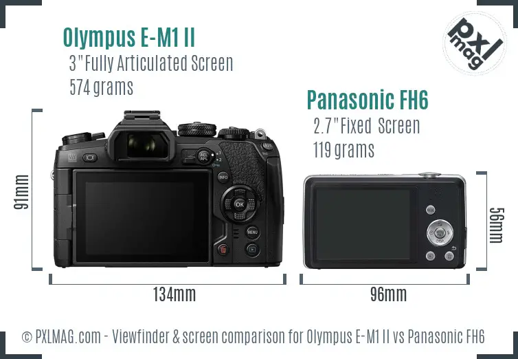 Olympus E-M1 II vs Panasonic FH6 Screen and Viewfinder comparison