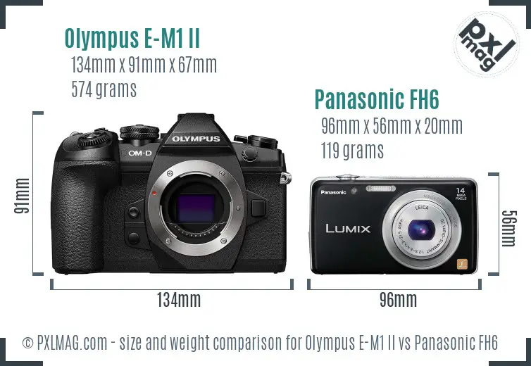 Olympus E-M1 II vs Panasonic FH6 size comparison