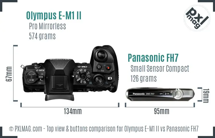 Olympus E-M1 II vs Panasonic FH7 top view buttons comparison