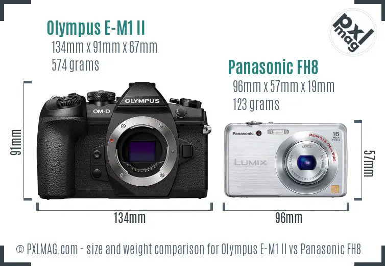 Olympus E-M1 II vs Panasonic FH8 size comparison