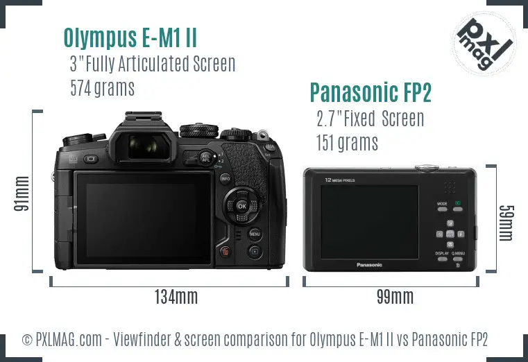 Olympus E-M1 II vs Panasonic FP2 Screen and Viewfinder comparison