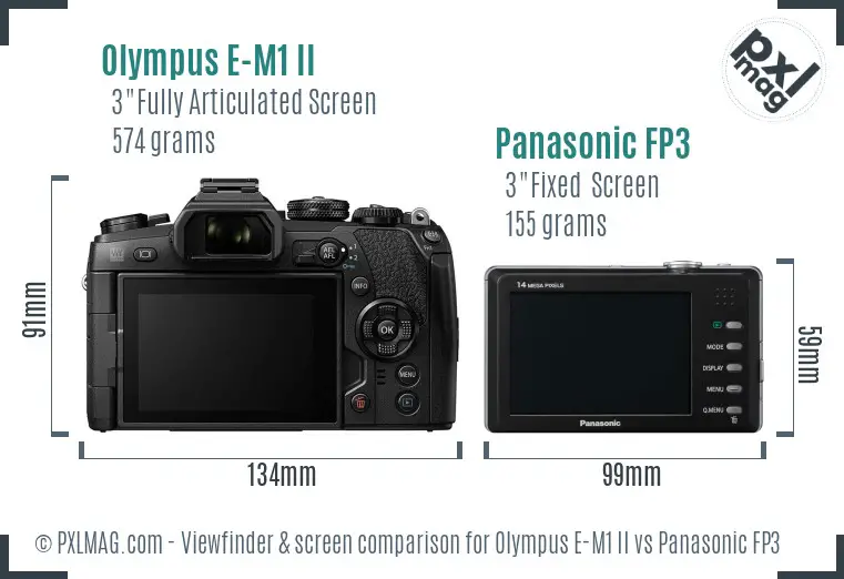 Olympus E-M1 II vs Panasonic FP3 Screen and Viewfinder comparison