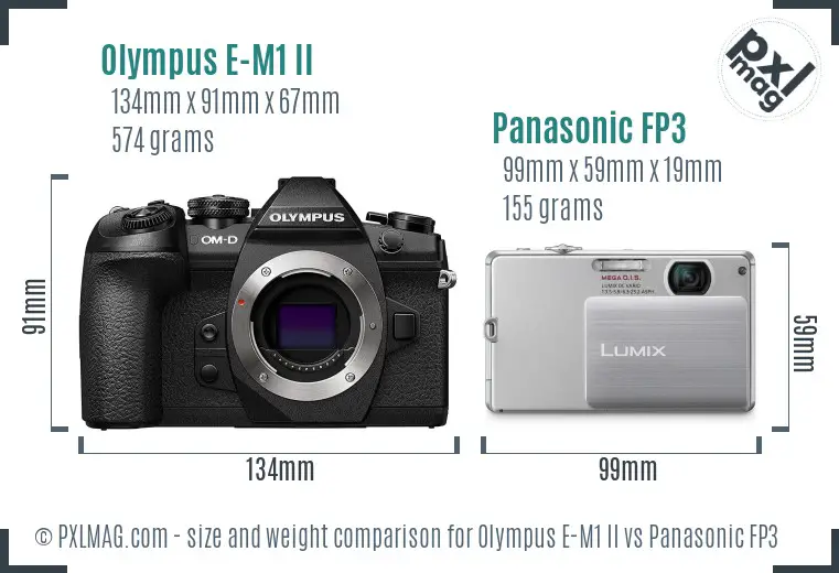 Olympus E-M1 II vs Panasonic FP3 size comparison