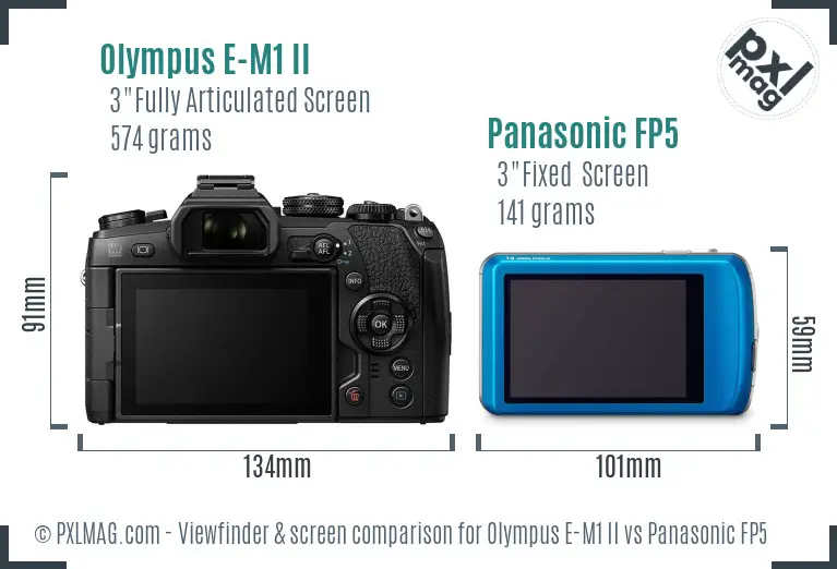 Olympus E-M1 II vs Panasonic FP5 Screen and Viewfinder comparison