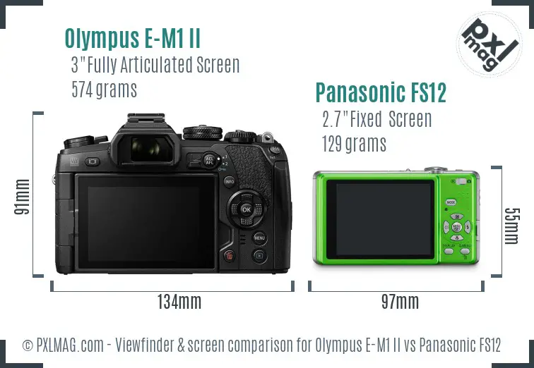 Olympus E-M1 II vs Panasonic FS12 Screen and Viewfinder comparison