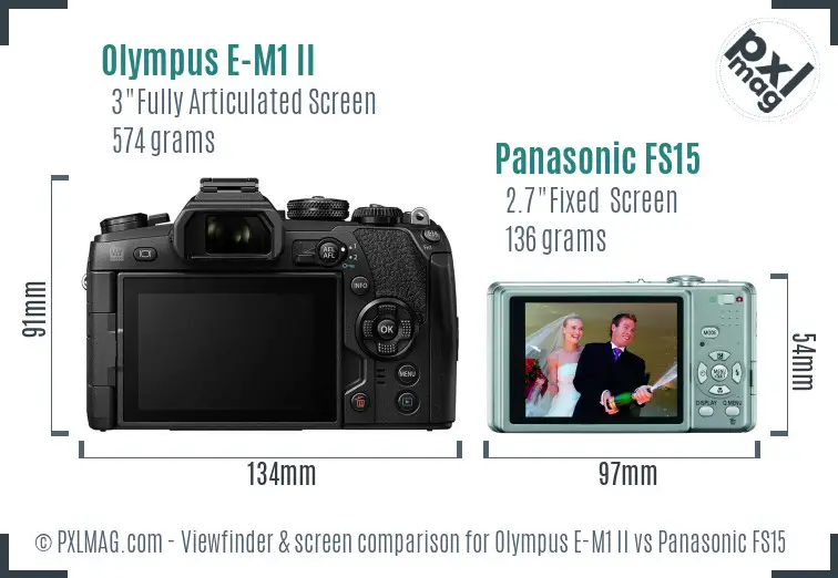 Olympus E-M1 II vs Panasonic FS15 Screen and Viewfinder comparison