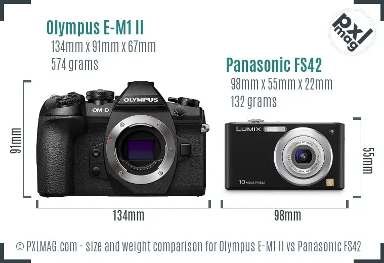 Olympus E-M1 II vs Panasonic FS42 size comparison