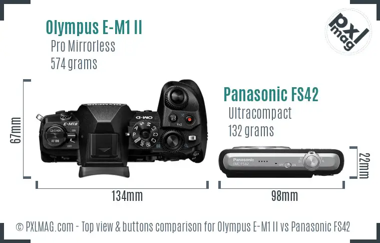 Olympus E-M1 II vs Panasonic FS42 top view buttons comparison