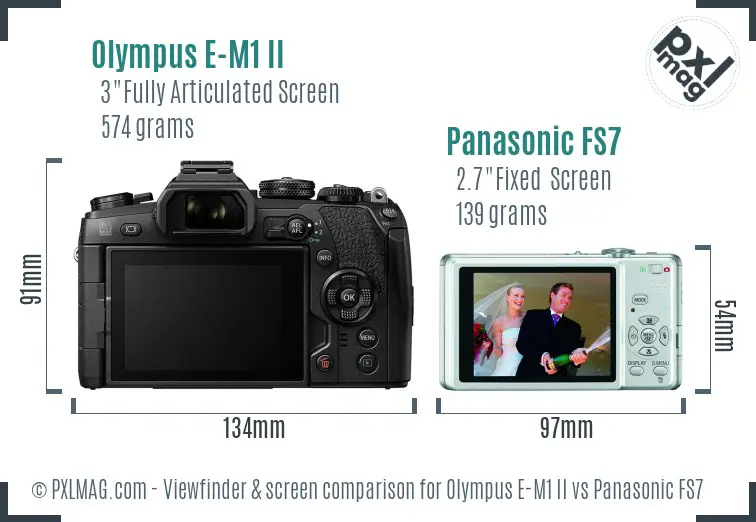 Olympus E-M1 II vs Panasonic FS7 Screen and Viewfinder comparison