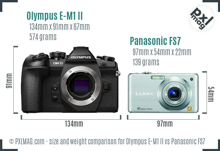 Olympus E-M1 II vs Panasonic FS7 size comparison