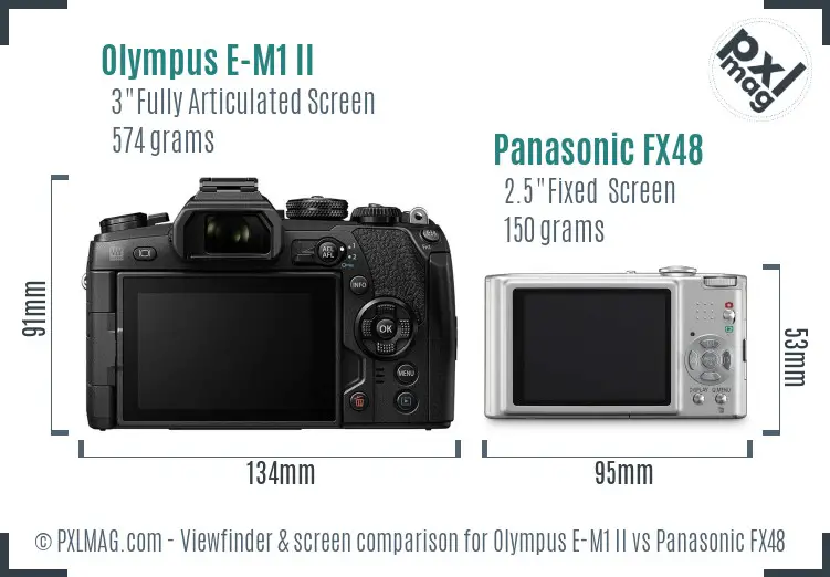 Olympus E-M1 II vs Panasonic FX48 Screen and Viewfinder comparison