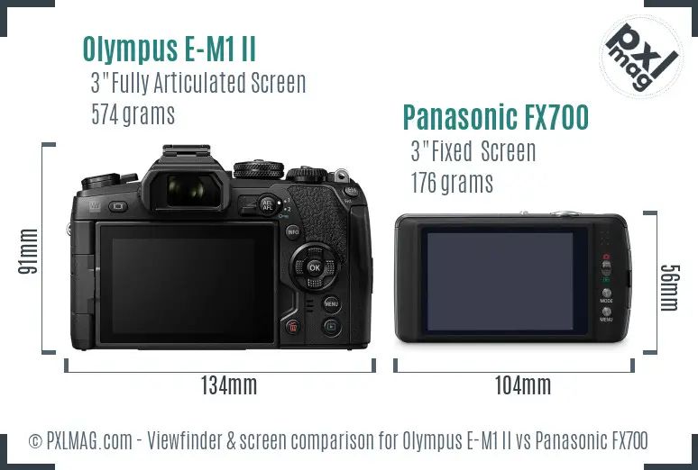 Olympus E-M1 II vs Panasonic FX700 Screen and Viewfinder comparison