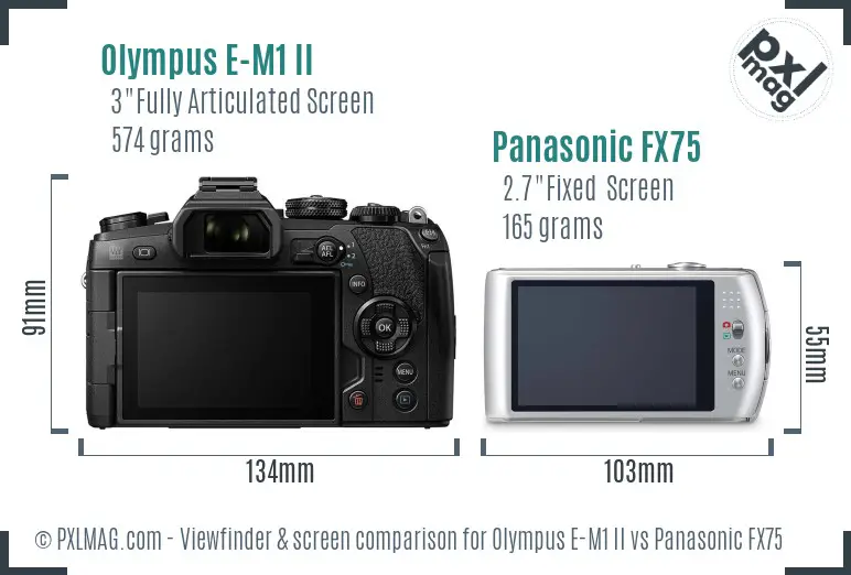 Olympus E-M1 II vs Panasonic FX75 Screen and Viewfinder comparison