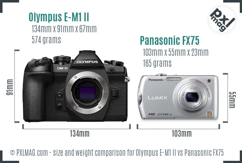 Olympus E-M1 II vs Panasonic FX75 size comparison