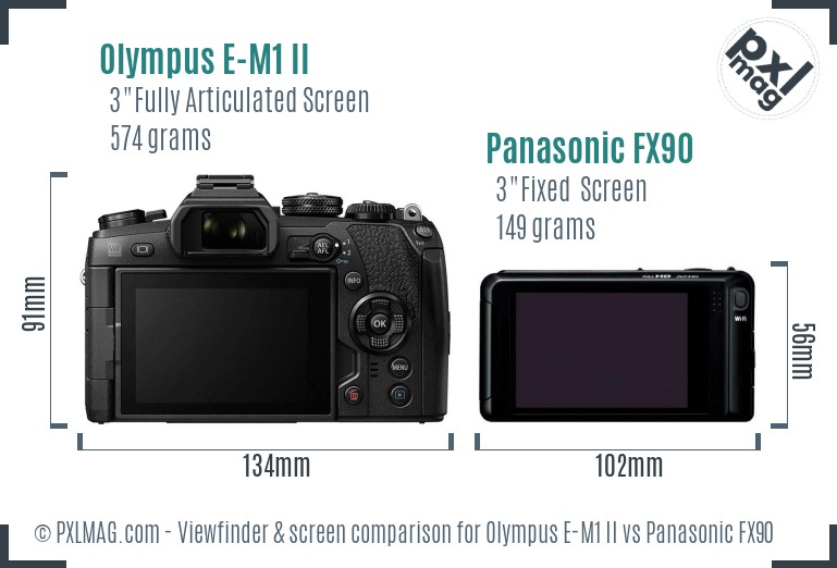 Olympus E-M1 II vs Panasonic FX90 Screen and Viewfinder comparison