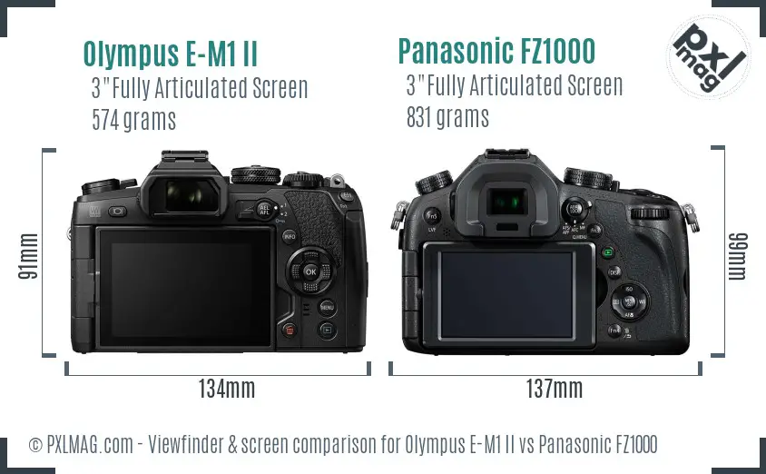 Olympus E-M1 II vs Panasonic FZ1000 Screen and Viewfinder comparison