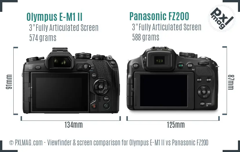 Olympus E-M1 II vs Panasonic FZ200 Screen and Viewfinder comparison