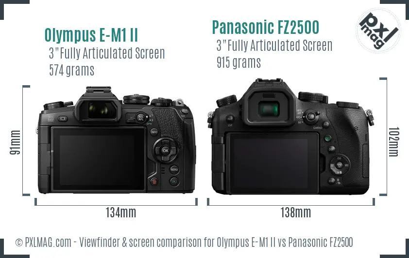 Olympus E-M1 II vs Panasonic FZ2500 Screen and Viewfinder comparison