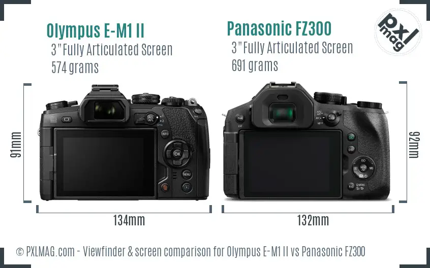 Olympus E-M1 II vs Panasonic FZ300 Screen and Viewfinder comparison