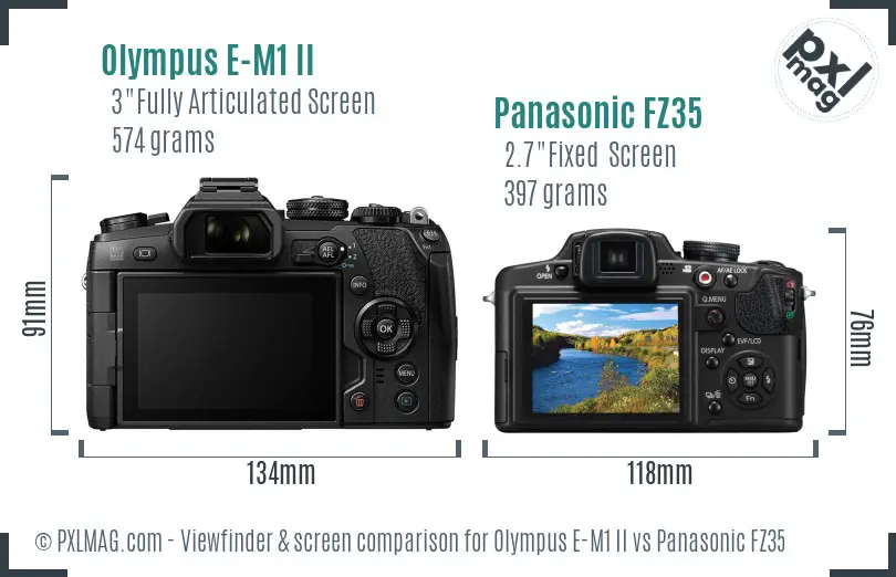 Olympus E-M1 II vs Panasonic FZ35 Screen and Viewfinder comparison