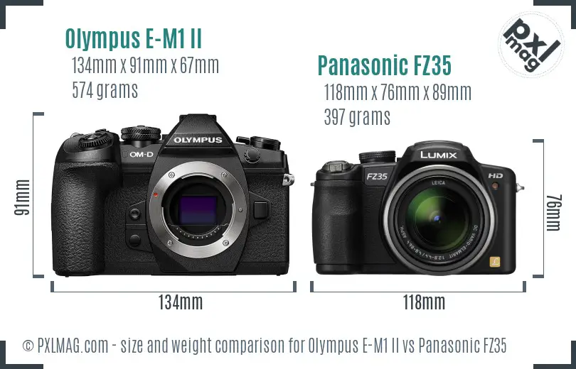 Olympus E-M1 II vs Panasonic FZ35 size comparison