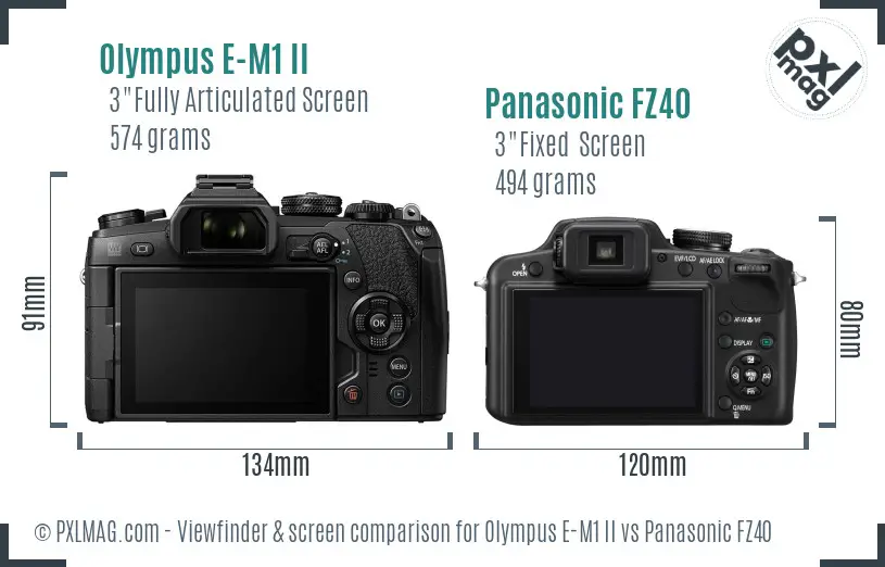 Olympus E-M1 II vs Panasonic FZ40 Screen and Viewfinder comparison