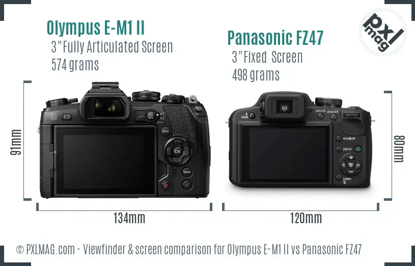 Olympus E-M1 II vs Panasonic FZ47 Screen and Viewfinder comparison