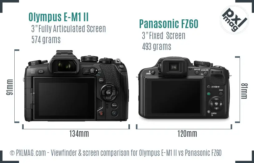 Olympus E-M1 II vs Panasonic FZ60 Screen and Viewfinder comparison