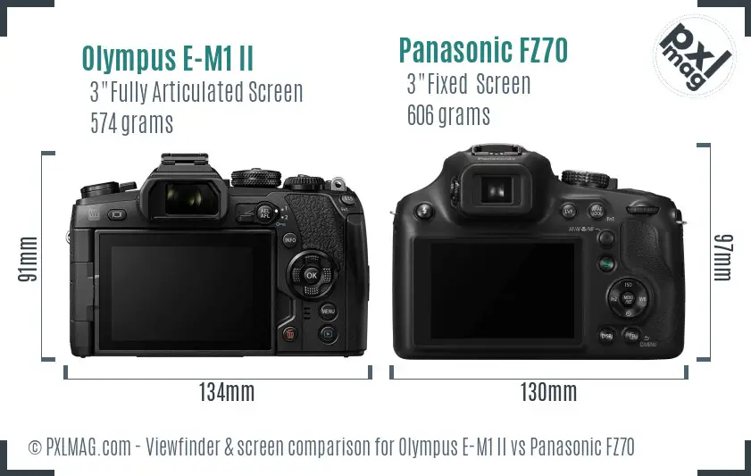 Olympus E-M1 II vs Panasonic FZ70 Screen and Viewfinder comparison