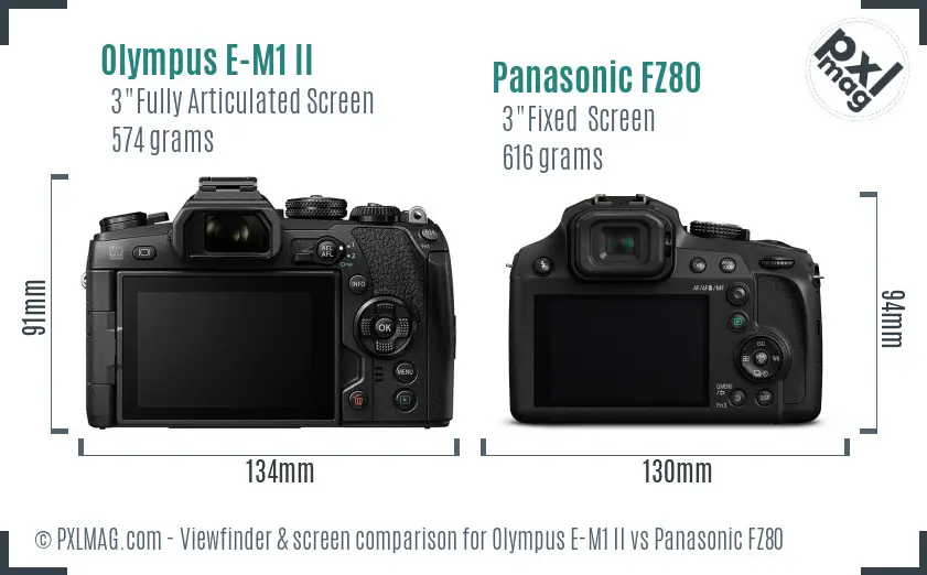 Olympus E-M1 II vs Panasonic FZ80 Screen and Viewfinder comparison