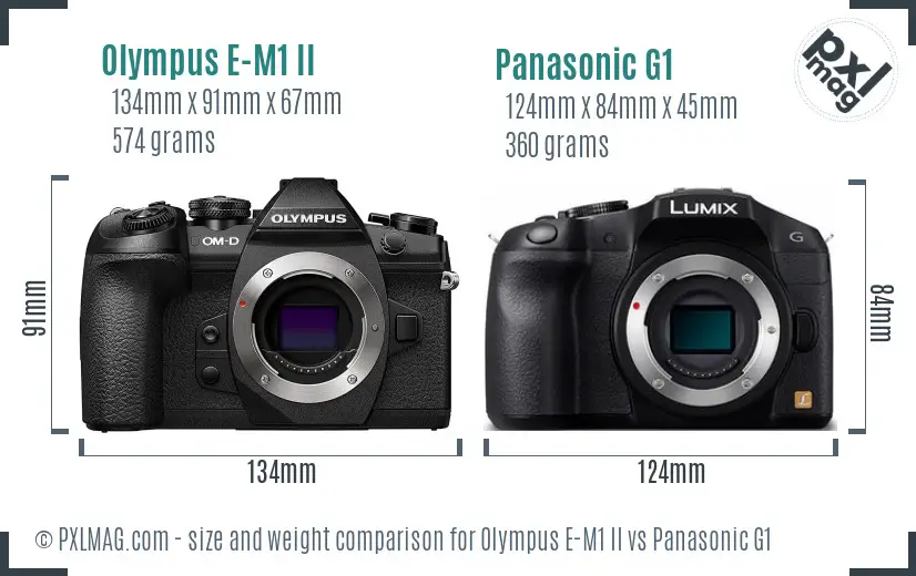 Olympus E-M1 II vs Panasonic G1 size comparison