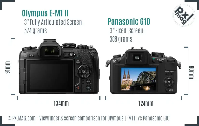 Olympus E-M1 II vs Panasonic G10 Screen and Viewfinder comparison