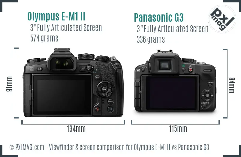 Olympus E-M1 II vs Panasonic G3 Screen and Viewfinder comparison