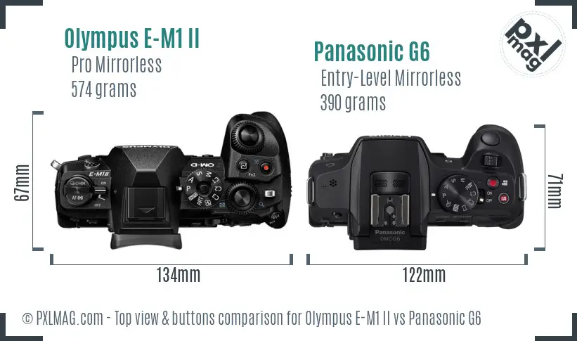 Olympus E-M1 II vs Panasonic G6 top view buttons comparison