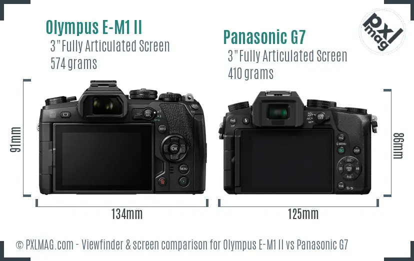 Olympus E-M1 II vs Panasonic G7 Screen and Viewfinder comparison