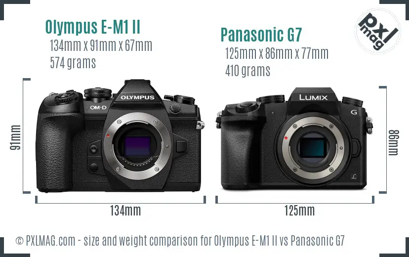 Olympus E-M1 II vs Panasonic G7 size comparison