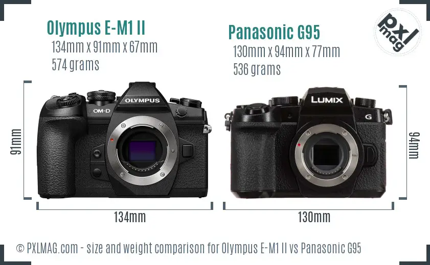Olympus E-M1 II vs Panasonic G95 size comparison