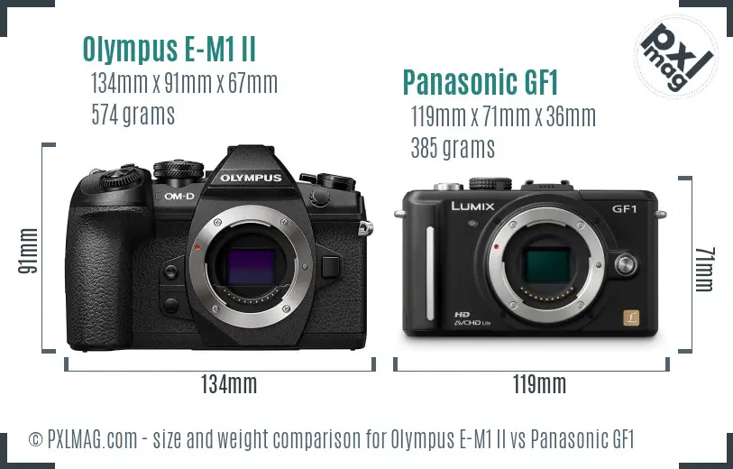 Olympus E-M1 II vs Panasonic GF1 size comparison