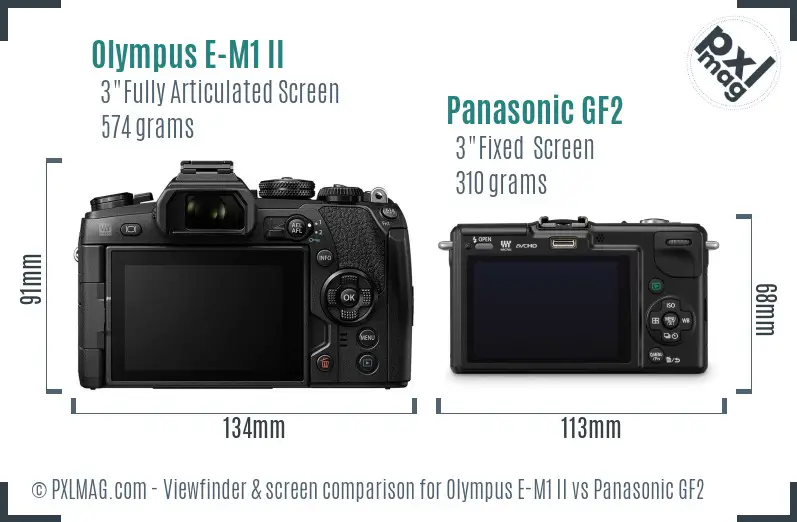Olympus E-M1 II vs Panasonic GF2 Screen and Viewfinder comparison