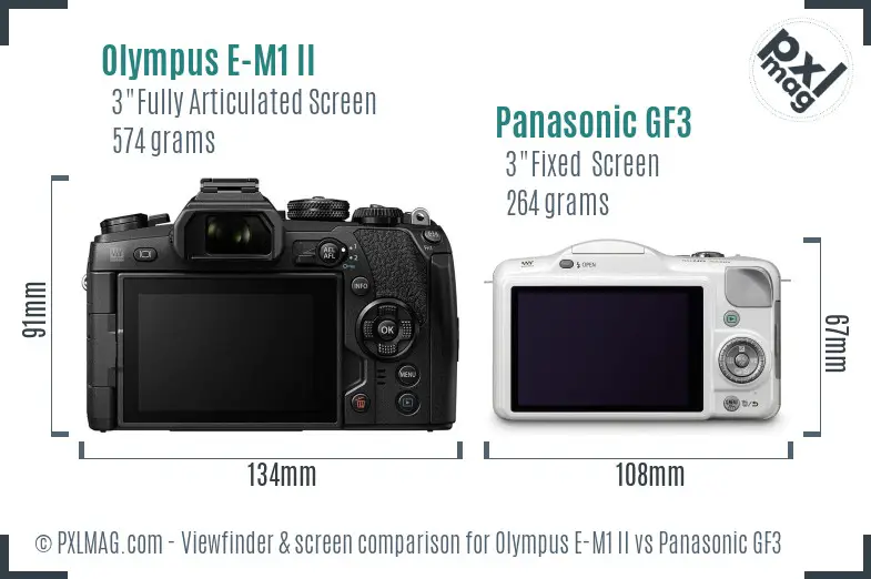 Olympus E-M1 II vs Panasonic GF3 Screen and Viewfinder comparison