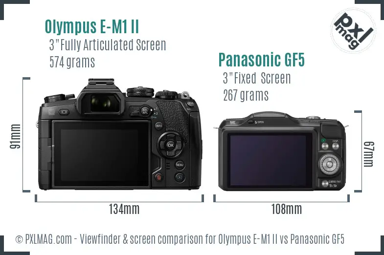 Olympus E-M1 II vs Panasonic GF5 Screen and Viewfinder comparison