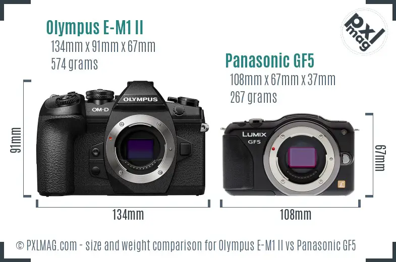 Olympus E-M1 II vs Panasonic GF5 size comparison