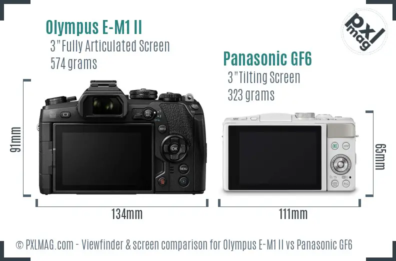 Olympus E-M1 II vs Panasonic GF6 Screen and Viewfinder comparison