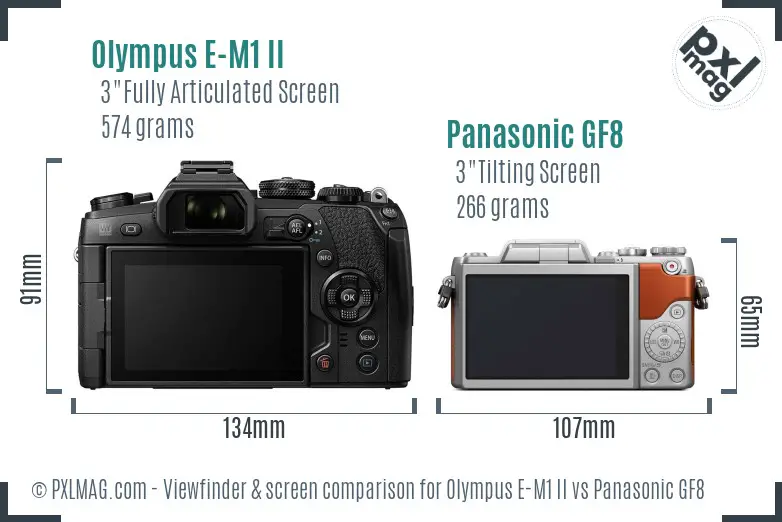 Olympus E-M1 II vs Panasonic GF8 Screen and Viewfinder comparison