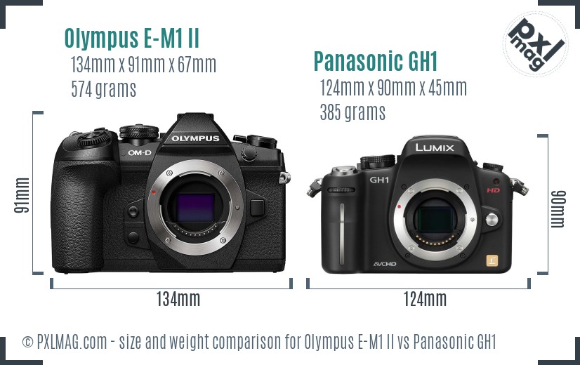 Olympus E-M1 II vs Panasonic GH1 size comparison