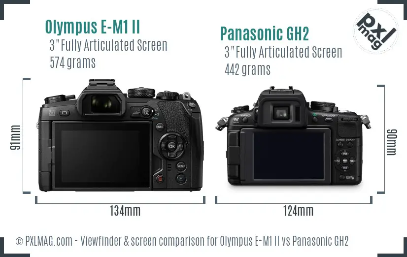 Olympus E-M1 II vs Panasonic GH2 Screen and Viewfinder comparison