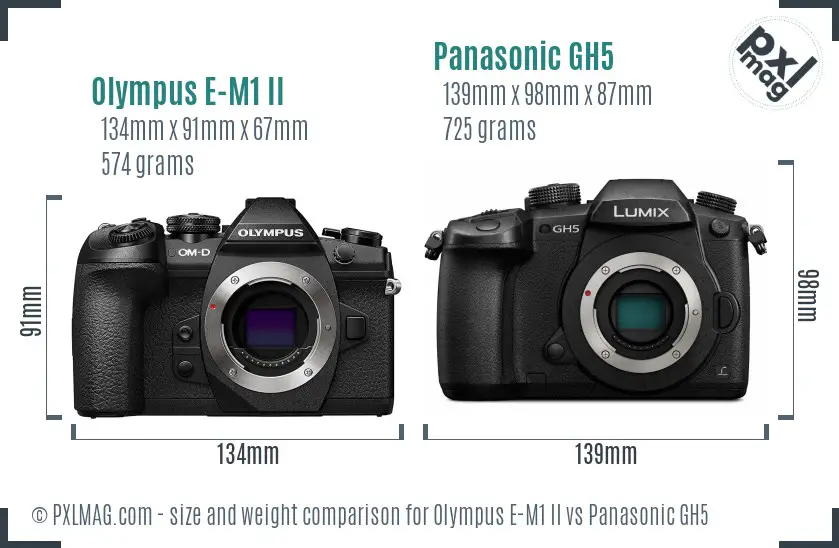 Olympus E-M1 II vs Panasonic GH5 size comparison