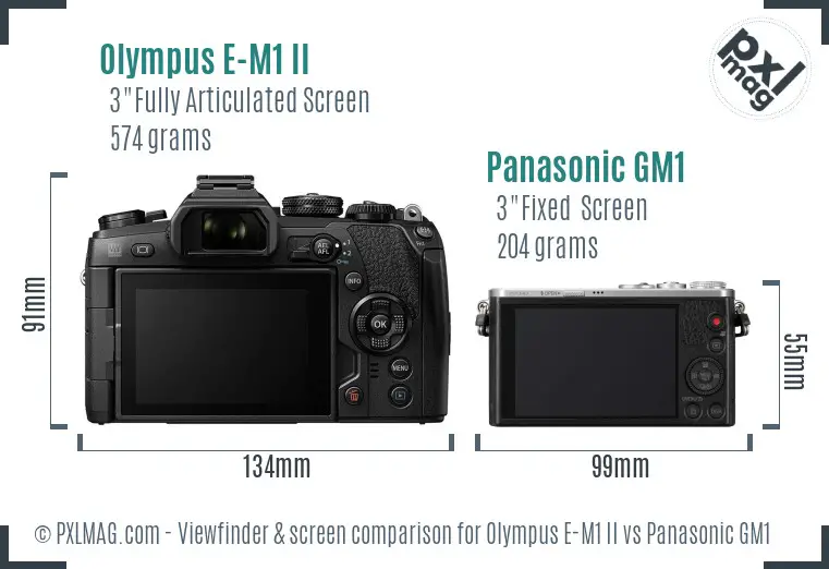 Olympus E-M1 II vs Panasonic GM1 Screen and Viewfinder comparison