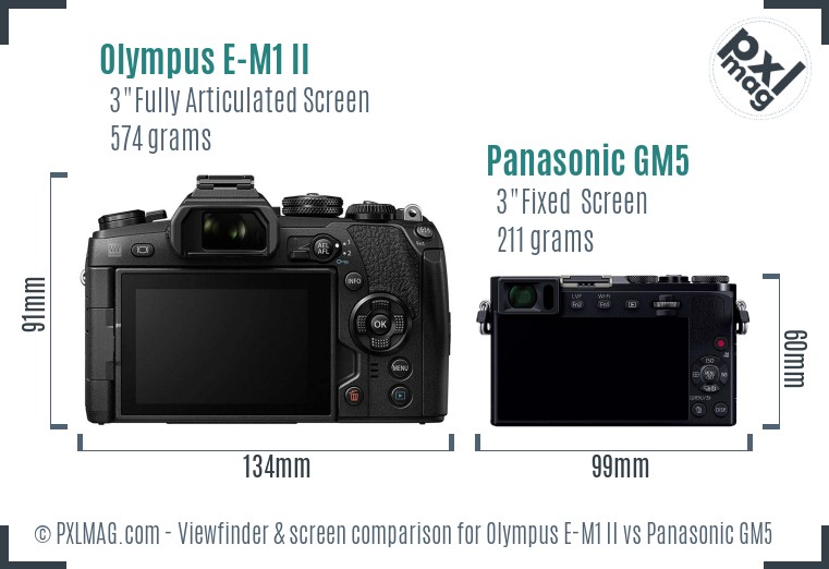 Olympus E-M1 II vs Panasonic GM5 Screen and Viewfinder comparison